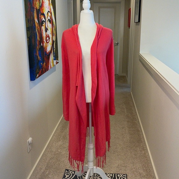 Caroline Grace, hooded king cardigan with fringe - Picture 1 of 8